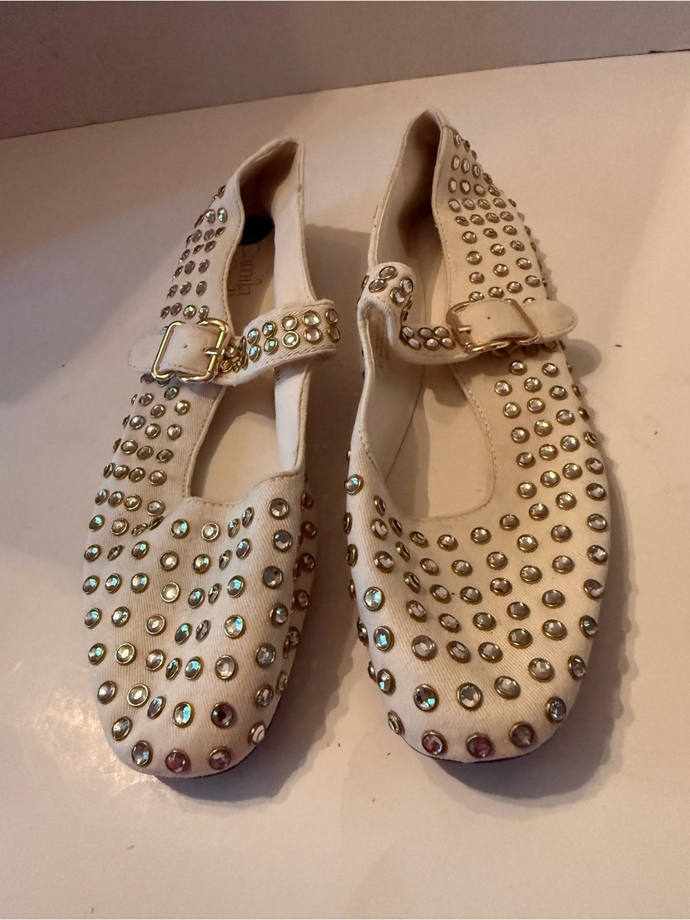 Camila Coelho Ivory Studded Mary Jane Flats Women’s 8